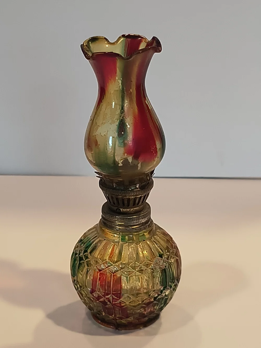 MCM Mini Kerosene Hurricane Lamp Multi-Color Amber Red Green Ruffled Chimney